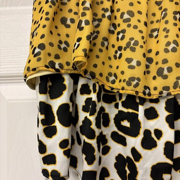 Koch Yellow & Black Animal Print Ruffle Strappy Top Size XS. Casual Party - Picture 2 of 8